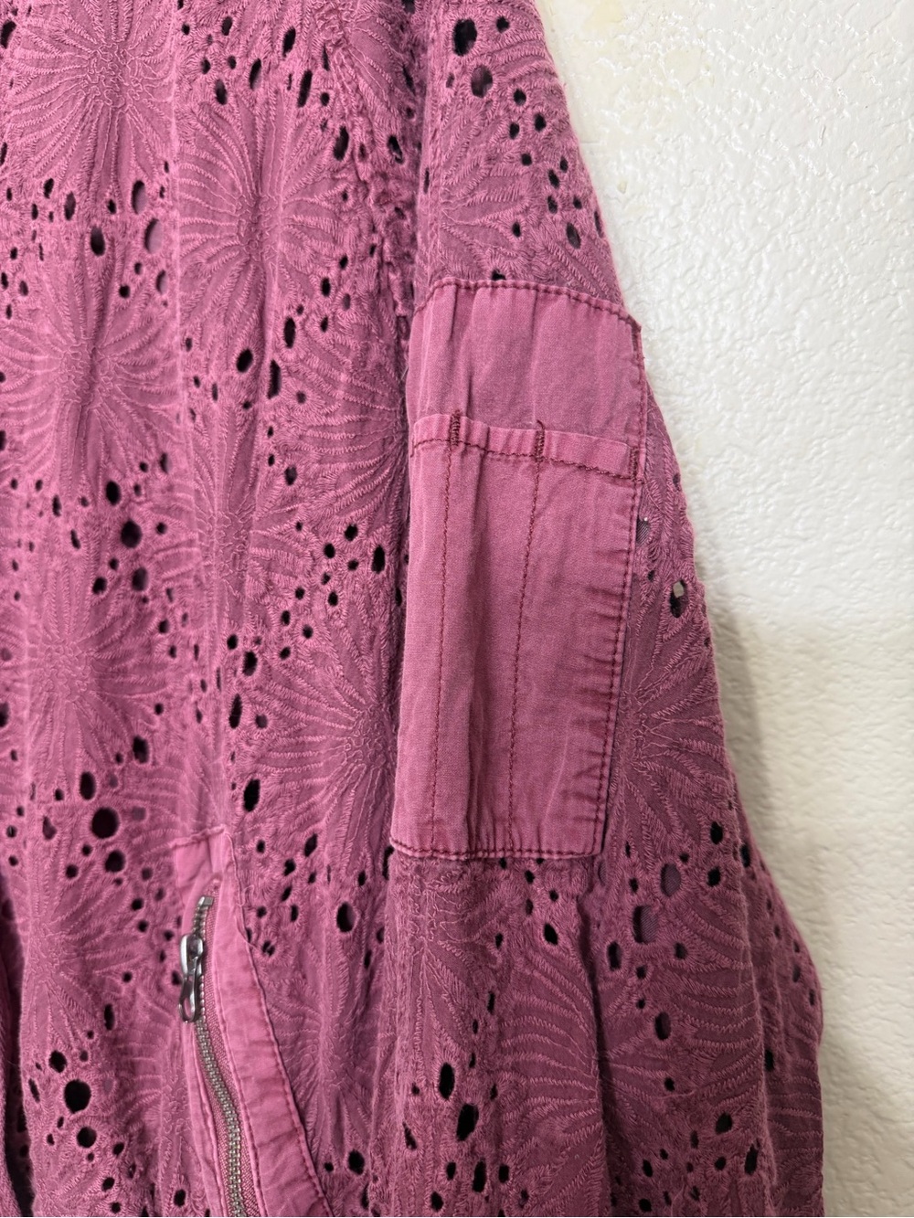 Free People Daisy Jane Bomber Jacket Eyelet Raspberry Purple Slouchy Oversized S - Picture 6 of 16